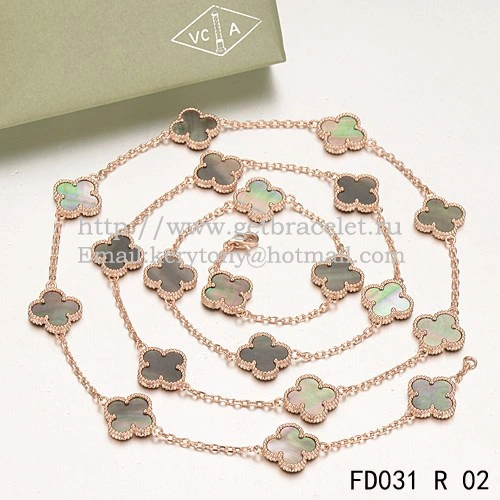 Van Cleef & Arpels Vintage Alhambra Necklace Pink Gold 20 Motifs With Gray Mother Of Pearl