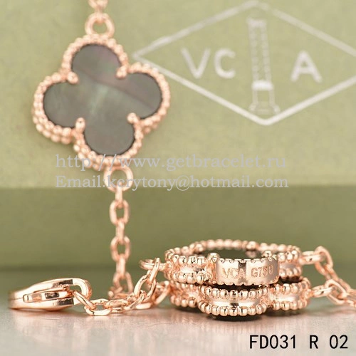 Van Cleef & Arpels Vintage Alhambra Necklace Pink Gold 20 Motifs With Gray Mother Of Pearl