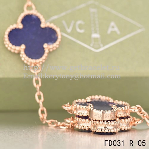 Van Cleef & Arpels Vintage Alhambra Necklace Pink Gold 20 Motifs With Lapis Stone Mother Of Pearl