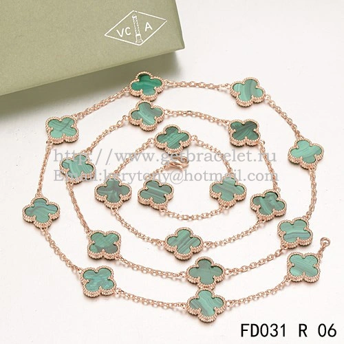 Van Cleef & Arpels Vintage Alhambra Necklace Pink Gold 20 Motifs With Malachite Mother Of Pearl