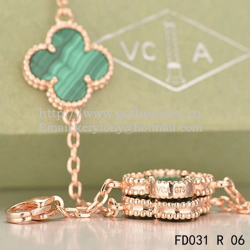 Van Cleef & Arpels Vintage Alhambra Necklace Pink Gold 20 Motifs With Malachite Mother Of Pearl