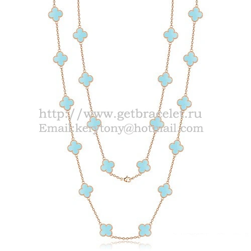 Van Cleef & Arpels Vintage Alhambra Necklace Pink Gold 20 Motifs With Turquoise Mother Of Pearl