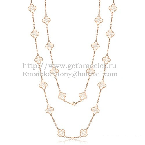 Van Cleef & Arpels Vintage Alhambra Necklace Pink Gold 20 Motifs With White Mother Of Pearl