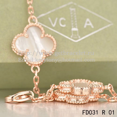 Van Cleef & Arpels Vintage Alhambra Necklace Pink Gold 20 Motifs With White Mother Of Pearl