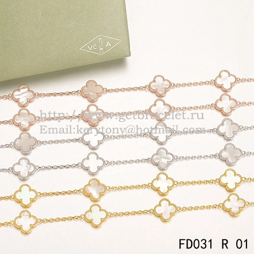 Van Cleef & Arpels Vintage Alhambra Necklace Pink Gold 20 Motifs With White Mother Of Pearl