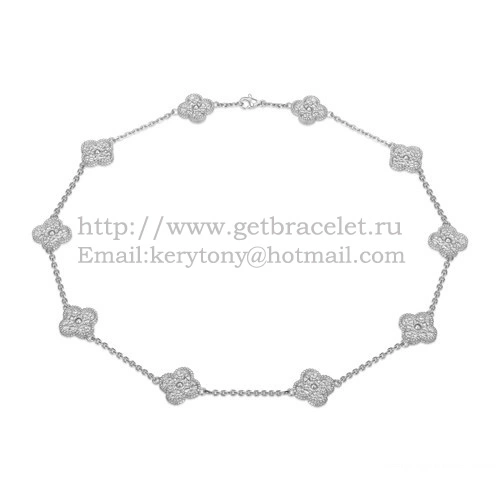 Van Cleef & Arpels Vintage Alhambra Necklace White Gold 10 Motifs