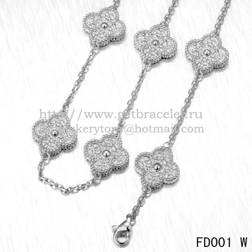 Van Cleef & Arpels Vintage Alhambra Necklace White Gold 10 Motifs