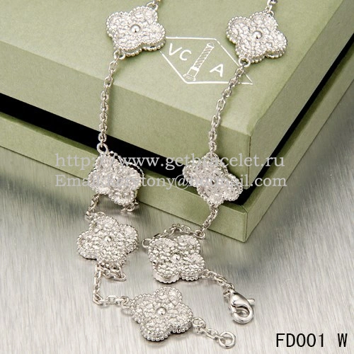 Van Cleef & Arpels Vintage Alhambra Necklace White Gold 10 Motifs