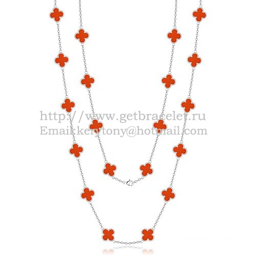 Van Cleef & Arpels Vintage Alhambra Necklace White Gold 20 Motifs With Carnelian Mother Of Pearl