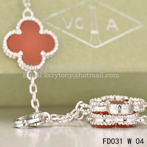 Van Cleef & Arpels Vintage Alhambra Necklace White Gold 20 Motifs With Carnelian Mother Of Pearl