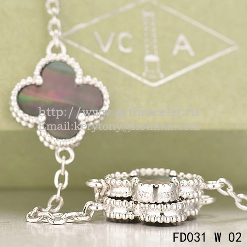 Van Cleef & Arpels Vintage Alhambra Necklace White Gold 20 Motifs With Gray Mother Of Pearl