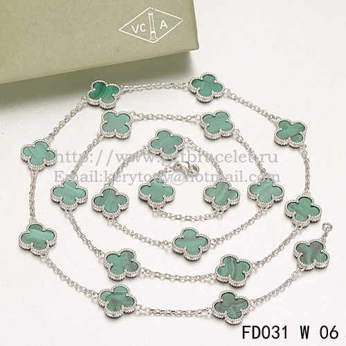 Van Cleef & Arpels Vintage Alhambra Necklace White Gold 20 Motifs With Malachite Mother Of Pearl