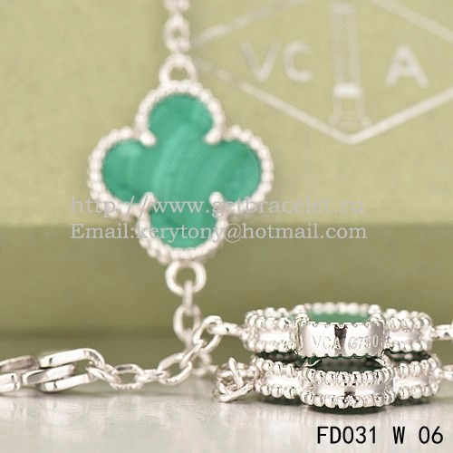 Van Cleef & Arpels Vintage Alhambra Necklace White Gold 20 Motifs With Malachite Mother Of Pearl