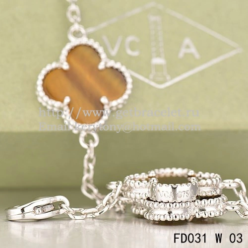 Van Cleef & Arpels Vintage Alhambra Necklace White Gold 20 Motifs With Tiger’s Eye Mother Of Pearl