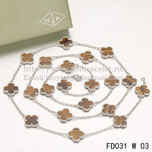 Van Cleef & Arpels Vintage Alhambra Necklace White Gold 20 Motifs With Tiger’s Eye Mother Of Pearl