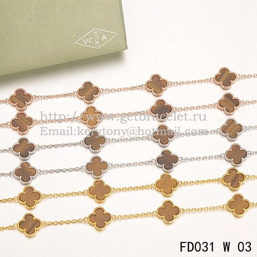 Van Cleef & Arpels Vintage Alhambra Necklace White Gold 20 Motifs With Tiger’s Eye Mother Of Pearl