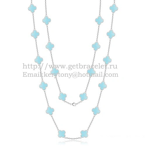 Van Cleef & Arpels Vintage Alhambra Necklace White Gold 20 Motifs With Turquoise Mother Of Pearl