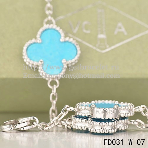 Van Cleef & Arpels Vintage Alhambra Necklace White Gold 20 Motifs With Turquoise Mother Of Pearl