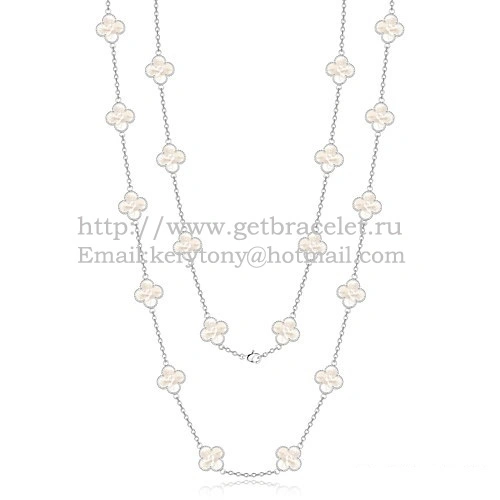 Van Cleef & Arpels Vintage Alhambra Necklace White Gold 20 Motifs With White Mother Of Pearl