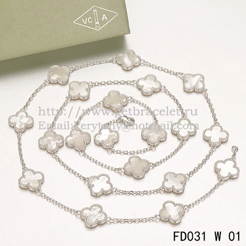Van Cleef & Arpels Vintage Alhambra Necklace White Gold 20 Motifs With White Mother Of Pearl