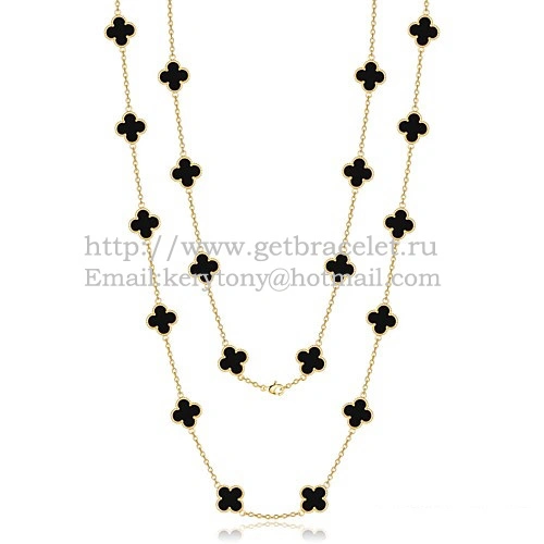 Van Cleef & Arpels Vintage Alhambra Necklace Yellow Gold 20 Motifs With Black Agate Mother Of Pearl