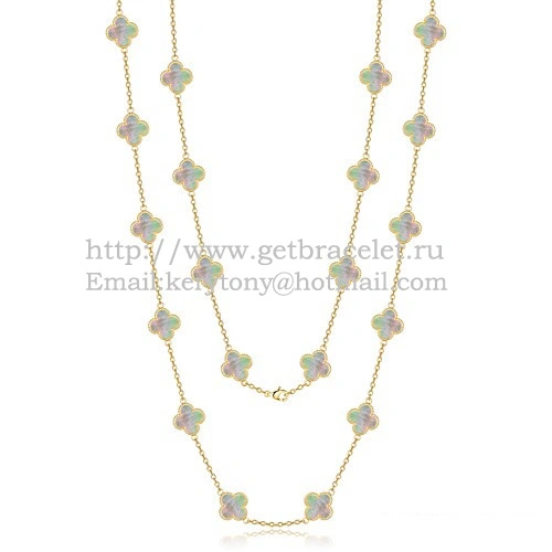 Van Cleef & Arpels Vintage Alhambra Necklace Yellow Gold 20 Motifs With Gray Mother Of Pearl