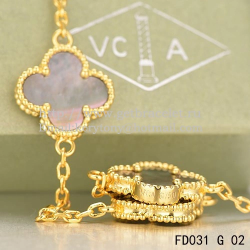 Van Cleef & Arpels Vintage Alhambra Necklace Yellow Gold 20 Motifs With Gray Mother Of Pearl