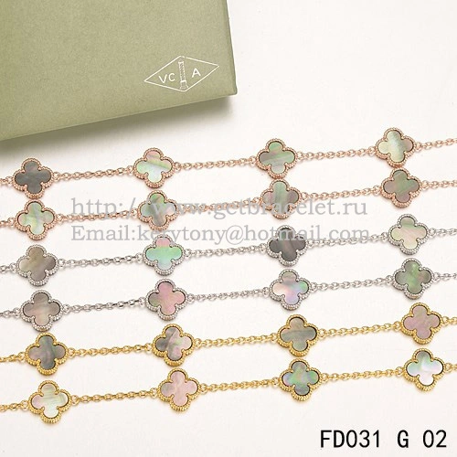 Van Cleef & Arpels Vintage Alhambra Necklace Yellow Gold 20 Motifs With Gray Mother Of Pearl