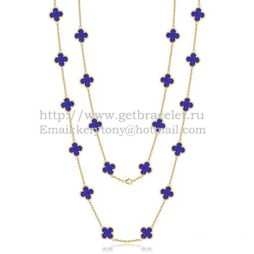 Van Cleef & Arpels Vintage Alhambra Necklace Yellow Gold 20 Motifs With Lapis Stone Mother Of Pearl