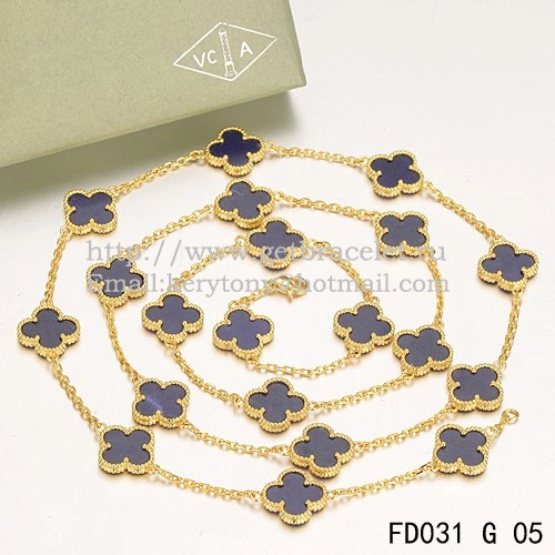 Van Cleef & Arpels Vintage Alhambra Necklace Yellow Gold 20 Motifs With Lapis Stone Mother Of Pearl