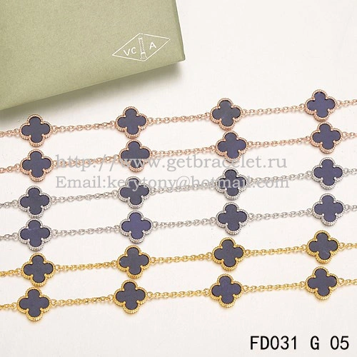 Van Cleef & Arpels Vintage Alhambra Necklace Yellow Gold 20 Motifs With Lapis Stone Mother Of Pearl