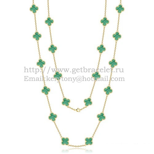 Van Cleef & Arpels Vintage Alhambra Necklace Yellow Gold 20 Motifs With Malachite Mother Of Pearl