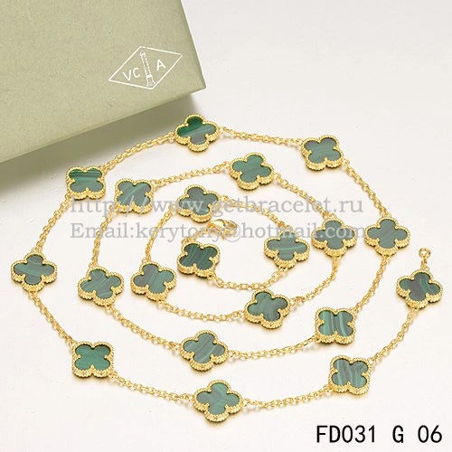 Van Cleef & Arpels Vintage Alhambra Necklace Yellow Gold 20 Motifs With Malachite Mother Of Pearl