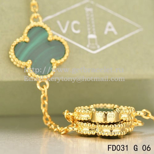 Van Cleef & Arpels Vintage Alhambra Necklace Yellow Gold 20 Motifs With Malachite Mother Of Pearl