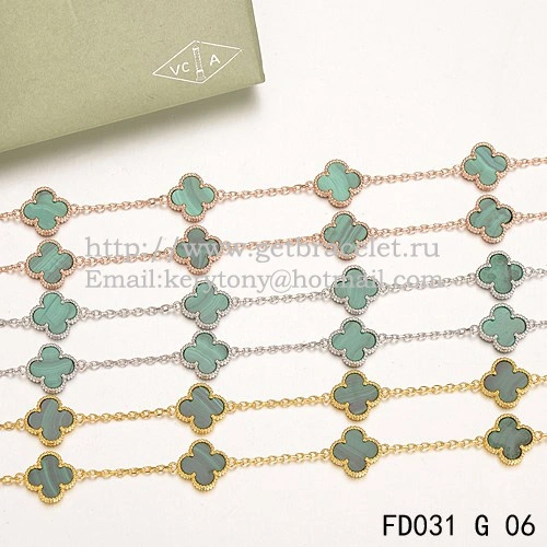 Van Cleef & Arpels Vintage Alhambra Necklace Yellow Gold 20 Motifs With Malachite Mother Of Pearl