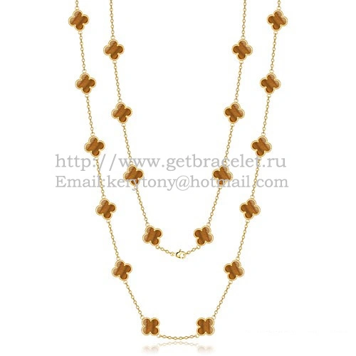 Van Cleef & Arpels Vintage Alhambra Necklace Yellow Gold 20 Motifs With Tiger’s Eye Mother Of Pearl
