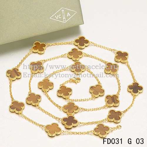 Van Cleef & Arpels Vintage Alhambra Necklace Yellow Gold 20 Motifs With Tiger’s Eye Mother Of Pearl