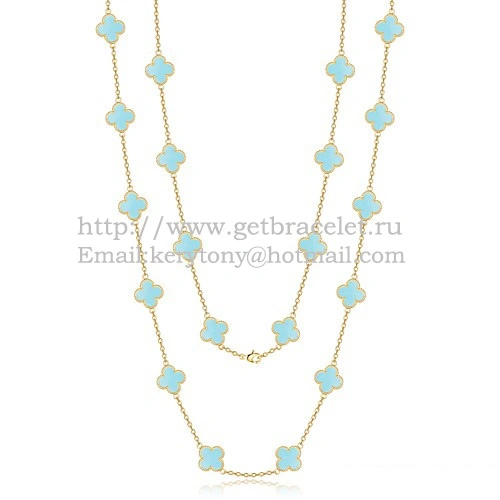 Van Cleef & Arpels Vintage Alhambra Necklace Yellow Gold 20 Motifs With Turquoise Mother Of Pearl