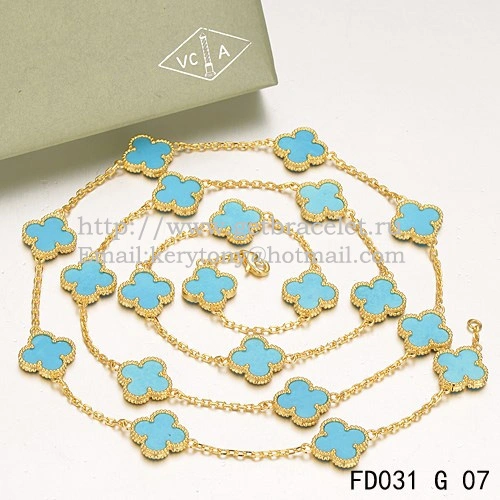 Van Cleef & Arpels Vintage Alhambra Necklace Yellow Gold 20 Motifs With Turquoise Mother Of Pearl