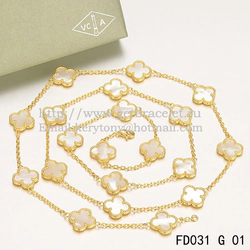 Van Cleef & Arpels Vintage Alhambra Necklace Yellow Gold 20 Motifs With White Mother Of Pearl