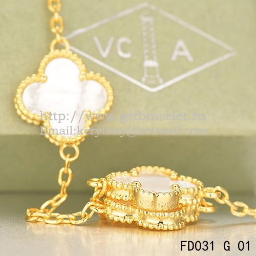 Van Cleef & Arpels Vintage Alhambra Necklace Yellow Gold 20 Motifs With White Mother Of Pearl