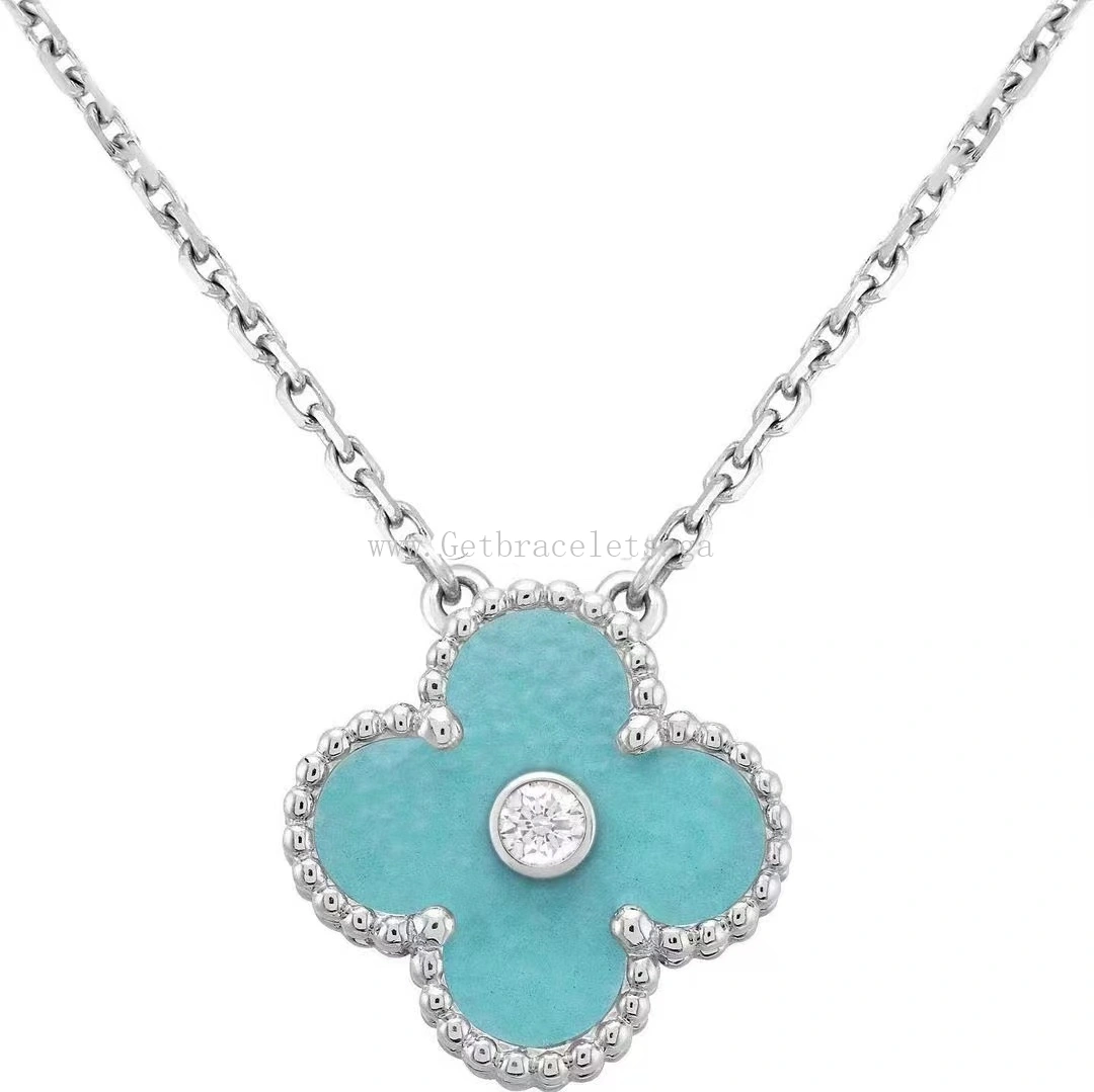 Van Cleef & Arpels Vintage Alhambra Pendant Celadon and White Gold With Diamonds