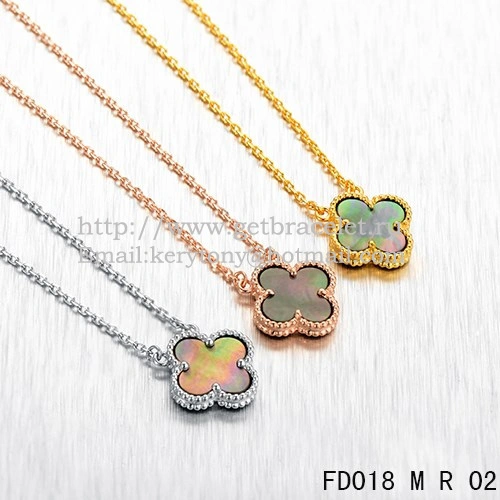 Van Cleef & Arpels Vintage Alhambra Pendant Pink Gold Colorful Mother Of Pearl 15mm