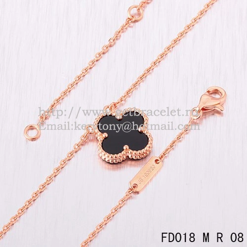 Van Cleef & Arpels Vintage Alhambra Pendant Pink Gold With Black Agate Mother Of Pearl 15mm