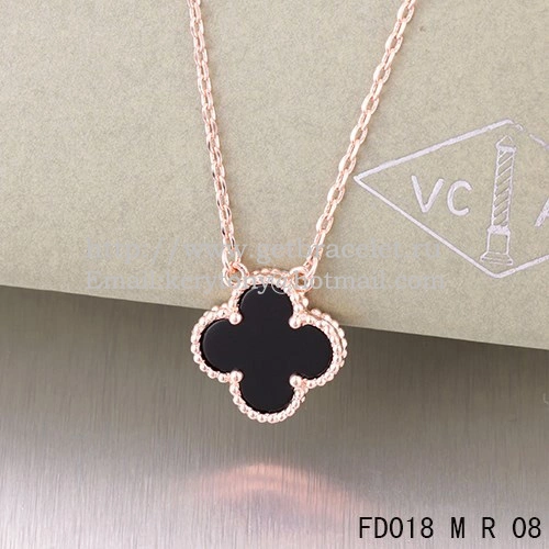 Van Cleef & Arpels Vintage Alhambra Pendant Pink Gold With Black Agate Mother Of Pearl 15mm