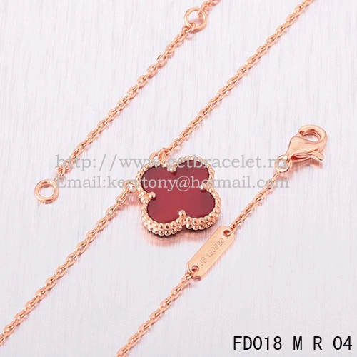 Van Cleef & Arpels Vintage Alhambra Pendant Pink Gold With Carnelian Mother Of Pearl 15mm