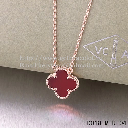 Van Cleef & Arpels Vintage Alhambra Pendant Pink Gold With Carnelian Mother Of Pearl 15mm