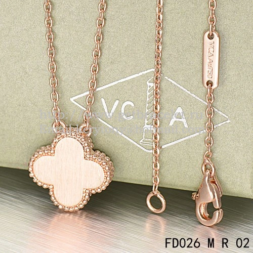 Van Cleef & Arpels Vintage Alhambra Pendant Pink Gold With Gray Mother Of Pearl Round Diamonds