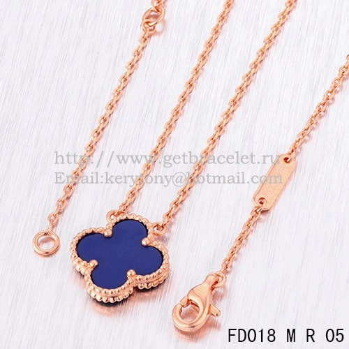 Van Cleef & Arpels Vintage Alhambra Pendant Pink Gold With Lapis Stone Mother Of Pearl 15mm