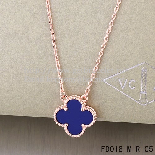 Van Cleef & Arpels Vintage Alhambra Pendant Pink Gold With Lapis Stone Mother Of Pearl 15mm